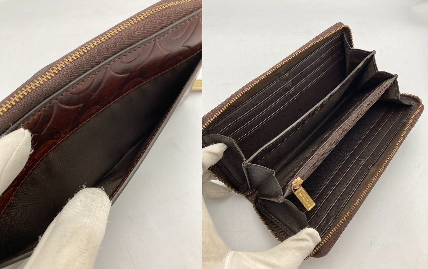 COACH コーチ 型押しレザー シグネチャー ラウントファスナー 長財布 中古 D4