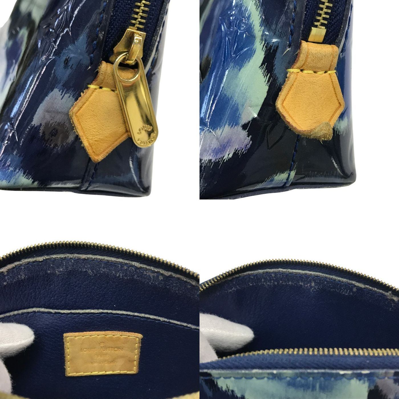 LOUIS VUITTON ルイヴィトン ヴェルニ ポーチ レディース イカットフラワー コスメティック 化粧ポーチ ブルー M90044 中古 T1
