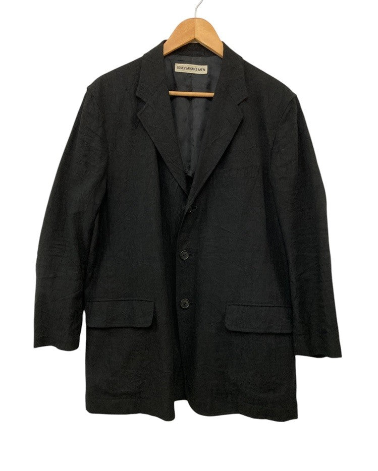 IISSEY MIYAKE MEN イッセイミヤケ メン リネン 縮絨加工 テーラードジャケット ME22FD634 サイズ3 ブラック 中古 D4
