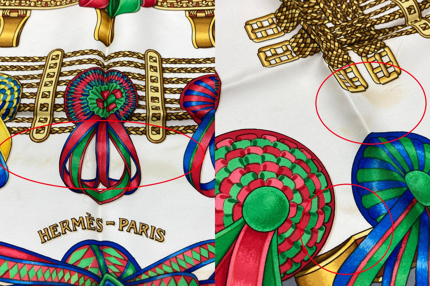 HERMES エルメス カレ90 LES RUBANS DU CHEVAL 馬のリボン スカーフ グレー 中古 D4