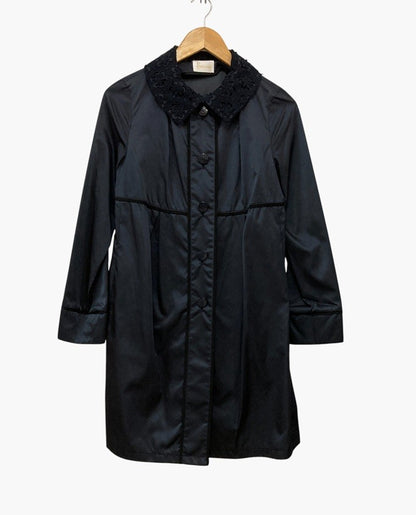 Harrods ハロッズ 花柄レース ステンカラーコート 13104081 ネイビー 中古 D4
