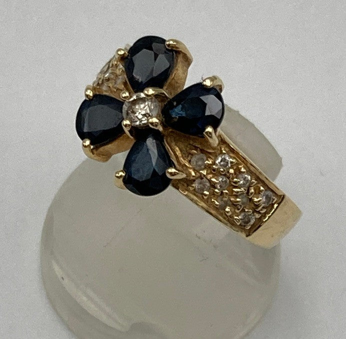 K18 サファイア1.50ct ダイヤ0.23ct クローバー リング 11号 中古 D4