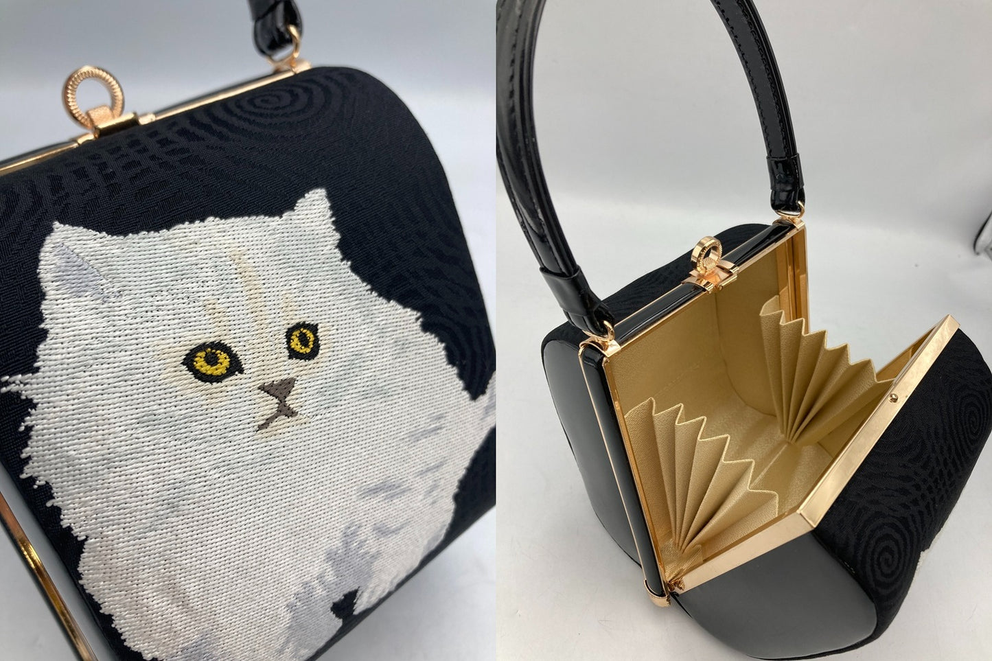 和装バッグ 着物バッグ エナメル 猫 中古 D4