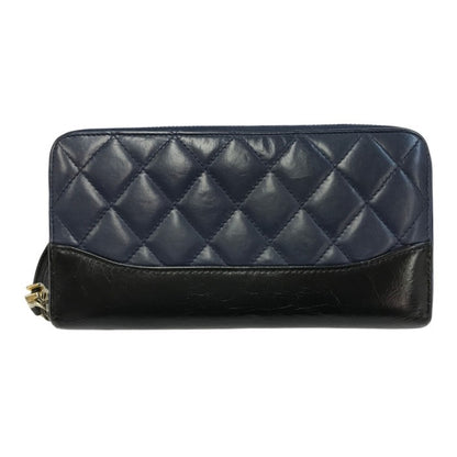 CHANEL シャネル ガブリエル ロングジップウォレット 長財布 レディース レザー ラウンドジップ ファスナー キルティング ネイビー/ブラック A84388 中古 T1