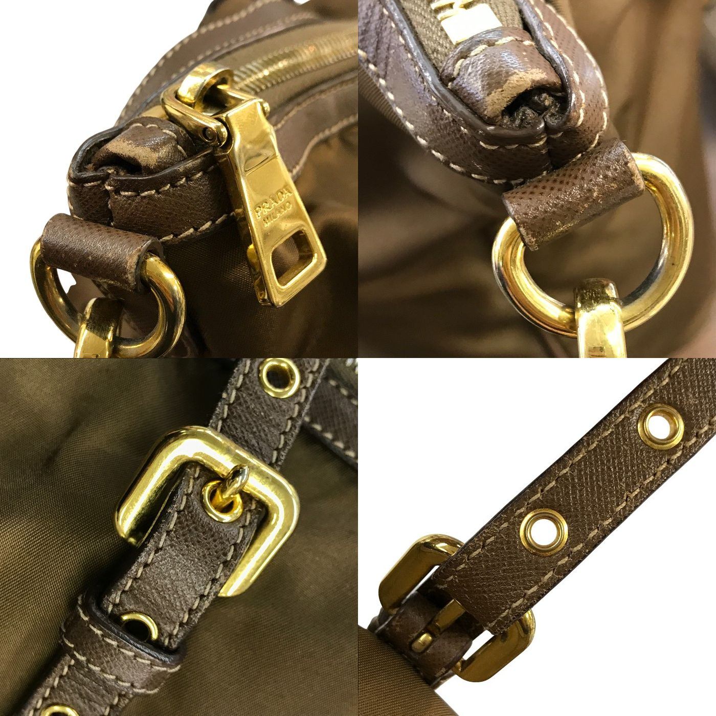 PRADA プラダ ショルダーバッグ レディース 2way ナイロン トート 三角プレート カーキ/ブラウン BR4253 中古 T1