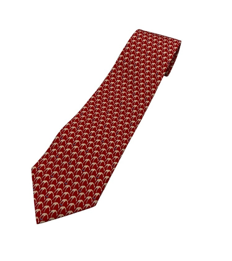 HUNTING WORLD ハンティングワールド キリン柄 ネクタイ シルク100％ 中古 D4