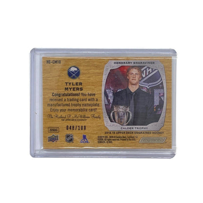 UPPER DECK NHLカード ENGRAINED HONORARY ENGRAVINGS TYLER MYERS 048/100 #HE-CM10 中古 IT1