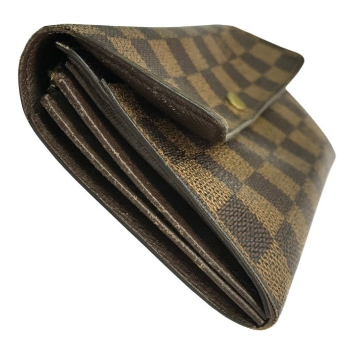 LOUIS VUITTON ルイヴィトン ダミエ ポシェット ポルト モネ クレディ 長財布 二つ折り カード2枚 ブラウン N61725 中古 T1
