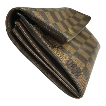 LOUIS VUITTON ルイヴィトン ダミエ ポシェット ポルト モネ クレディ 長財布 二つ折り カード2枚 ブラウン N61725 中古 T1