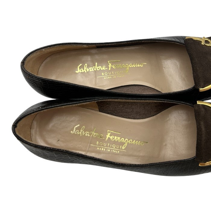 ジャンク品 Salvatore Ferragamo サルヴァトーレ フェラガモ クロコ調 スエード パンプス 87960A48 6(約23.5cm) 靴 シューズ レザー レディース 中古 W４