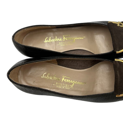 ジャンク品 Salvatore Ferragamo サルヴァトーレ フェラガモ クロコ調 スエード パンプス 87960A48 6(約23.5cm) 靴 シューズ レザー レディース 中古 W４