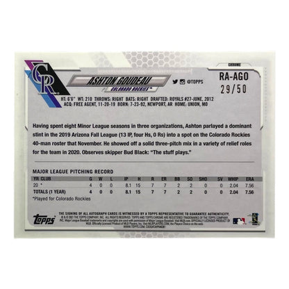 TOPPS MLBカード CHROME ASHTON GOUDEAU COLORADO ROCKIES /50 #RA-AGO 中古 IT2