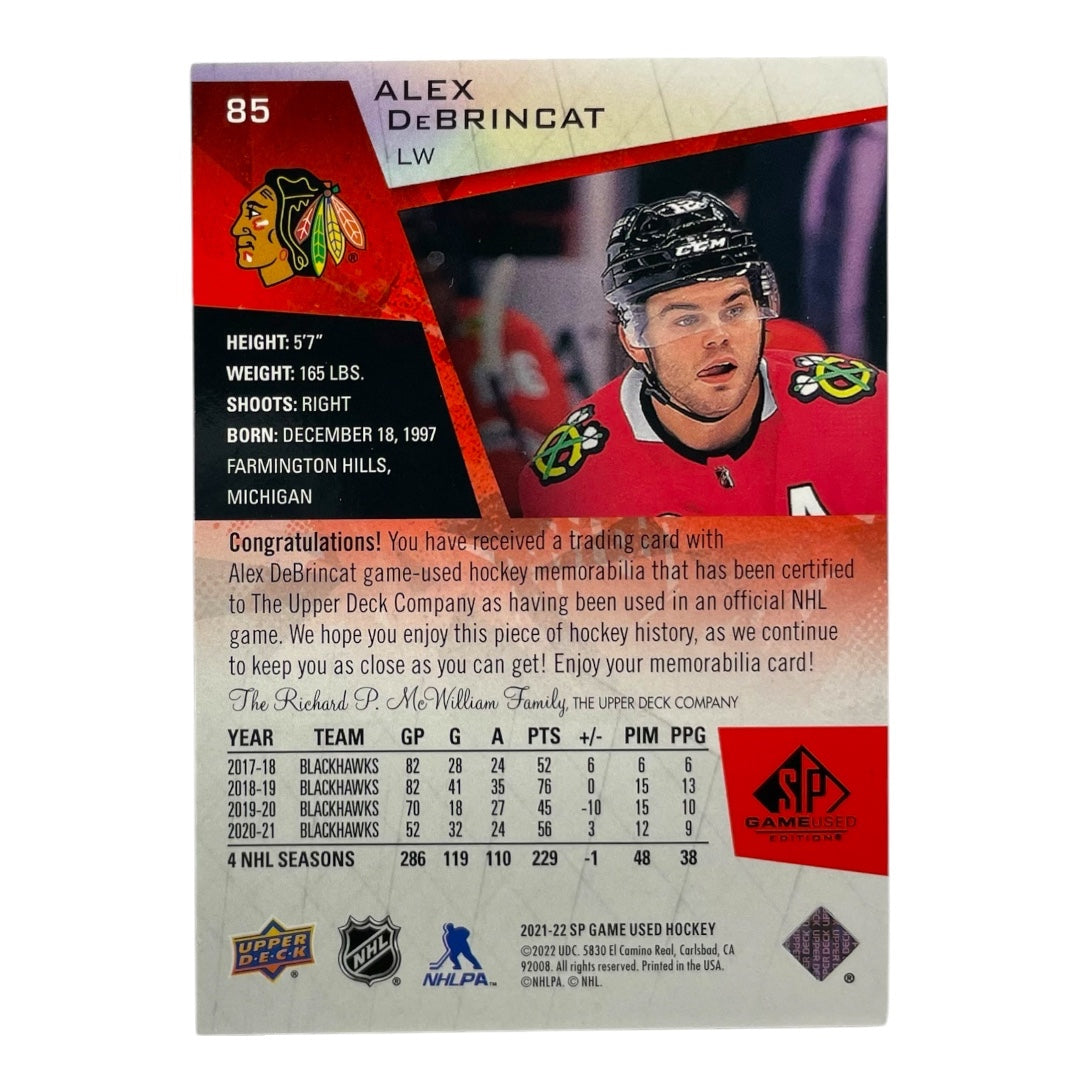 UPPER DECK NHLカード SP GAME USED ALEX DEBRINCAT CHICAGO BLACKHAWKS #85 中古 IT2