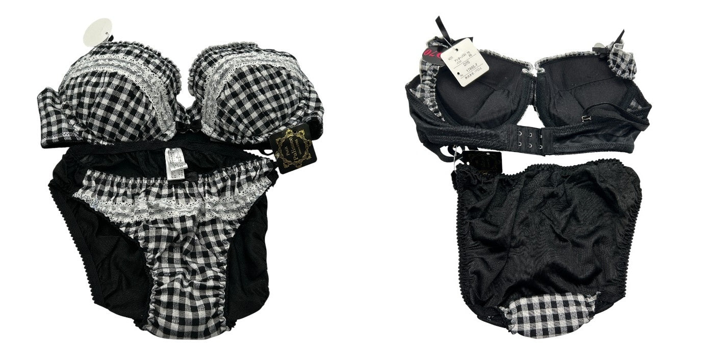 未使用品 PUG パグ petit palissee プチ パリーゼ Piace Rosso ブラジャー パンツ 4セット D70 M レディース 下着 ショーツ かわいい レース ギンガムチェック 中古 W４