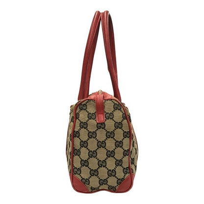 GUCCI グッチ GGキャンバス ミニボストンバッグ レディース レザー ショルダー ハンドバッグ グレー/レッド 0851 中古 T1