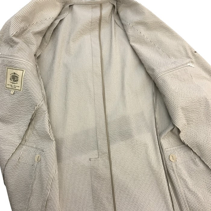 J.PRESS ジェイプレス テーラードジャケット メンズ 春夏 段返り3つボタン 薄手 ストレッチ ストライプ ホワイト系/グレー Lサイズ 中古 T1