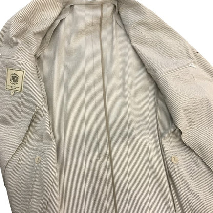 J.PRESS ジェイプレス テーラードジャケット メンズ 春夏 段返り3つボタン 薄手 ストレッチ ストライプ ホワイト系/グレー Lサイズ 中古 T1