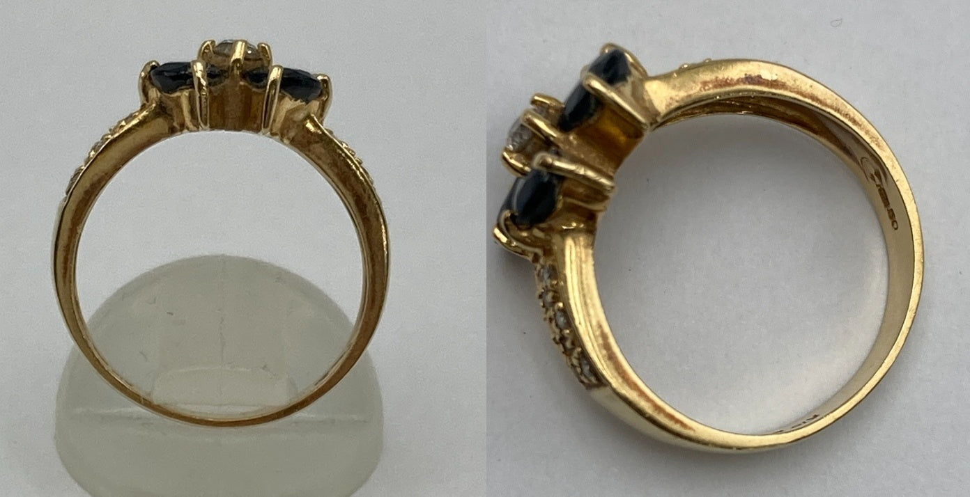 K18 サファイア1.50ct ダイヤ0.23ct クローバー リング 11号 中古 D4