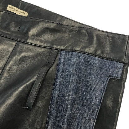 BOTTEGA VENETA ボッテガヴェネタ パンツ メンズ レザー/麻/綿 異素材 ズボン ブラック/ブルー 46サイズ 中古 T1