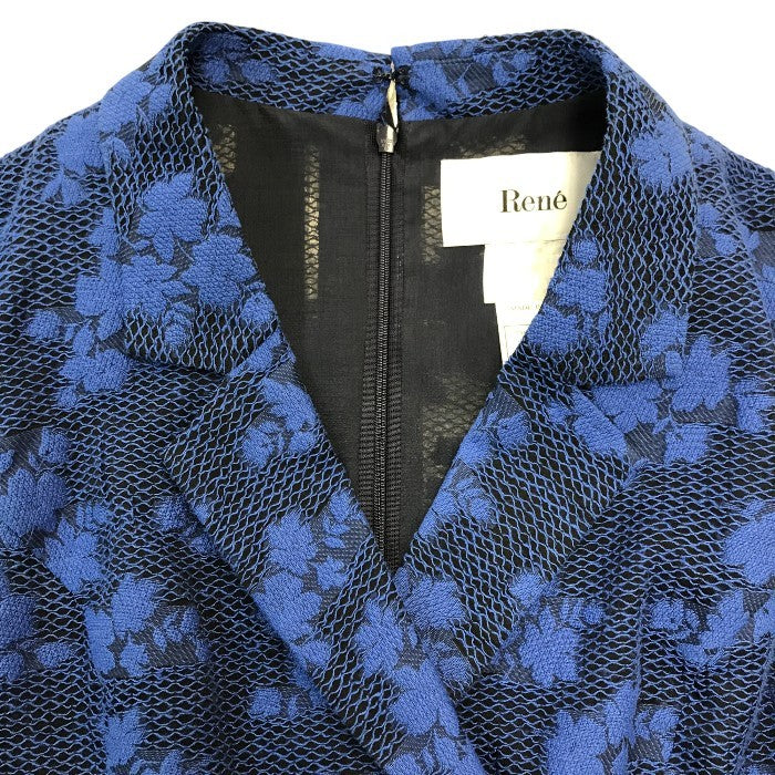 Rene ルネ TISSUE ワンピース レディース ノースリーブ コットン フラワー 花柄 ロング丈 ブルー/ブラック 36サイズ 6226020 中古 T1
