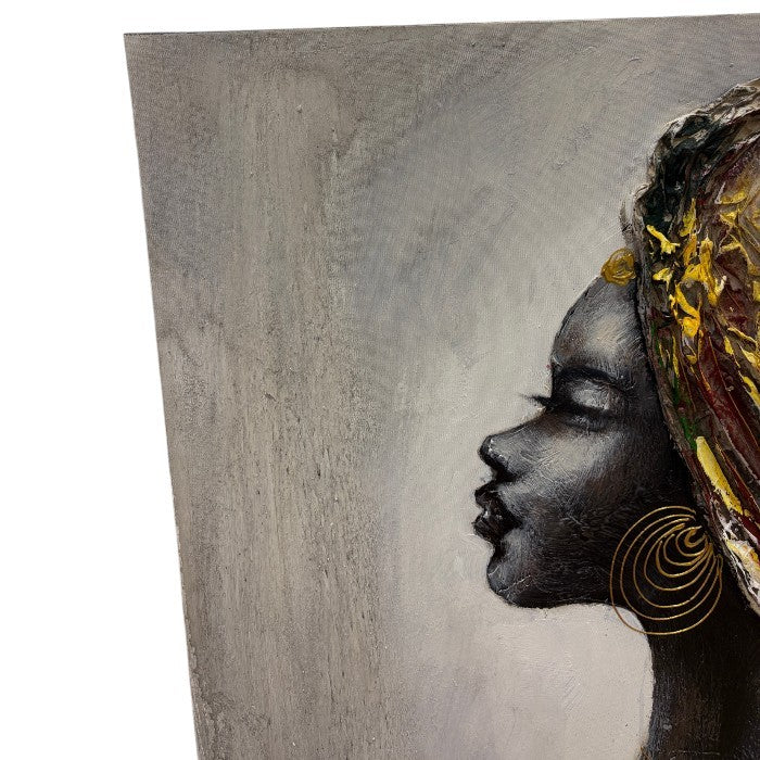 アフリカン アート パネル ゴールド ヘッドラップ 大きい インテリア おしゃれ 絵 アート 壁掛け 中古 W1
