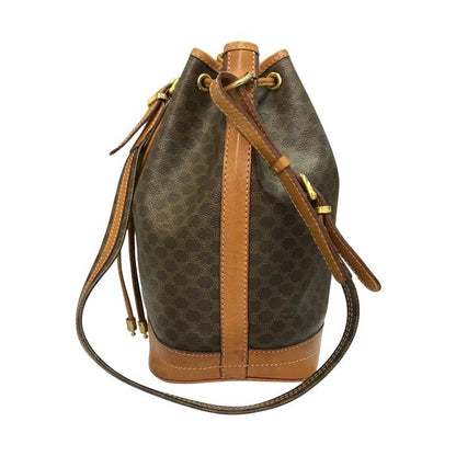 CELINE セリーヌ 巾着 ショルダーバッグ レディース マカダム柄 PVC ブラウン 中古 T1