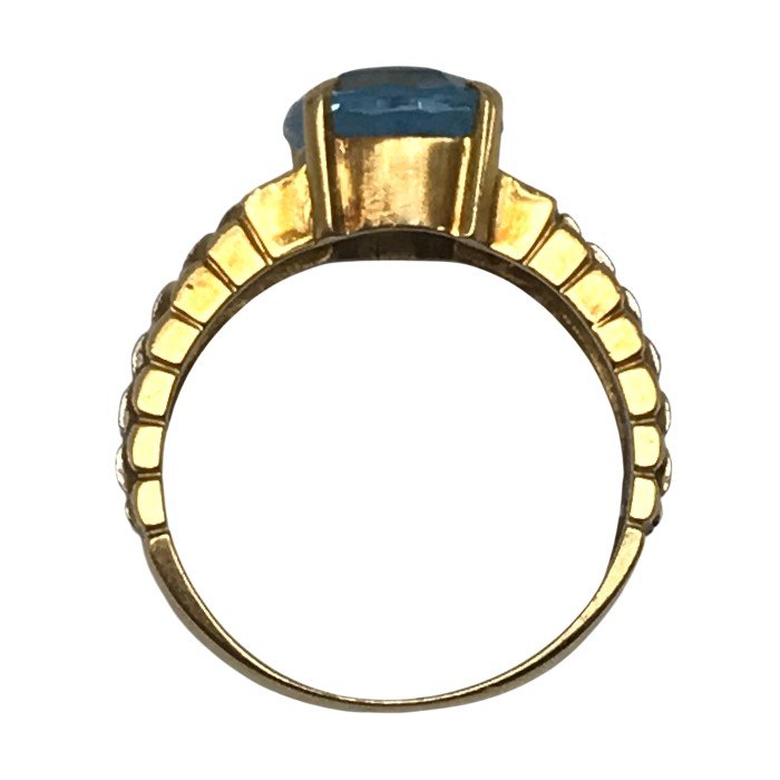 K18/Pt900 リング レディース ベルトデザイン 水色石 メレダイヤ イエローゴールド 12号 中古 T1