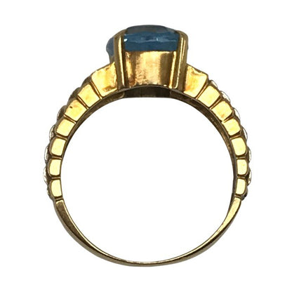 K18/Pt900 リング レディース ベルトデザイン 水色石 メレダイヤ イエローゴールド 12号 中古 T1