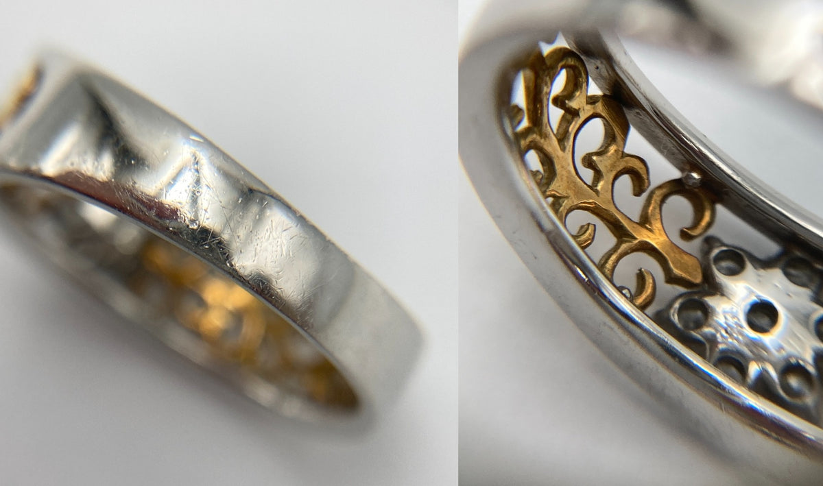 Pt900/K18 ダイヤ0.20ct フラワーモチーフ リング 13号 中古 D4