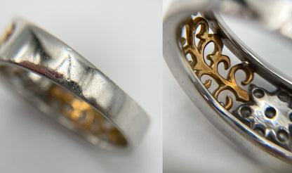 Pt900/K18 ダイヤ0.20ct フラワーモチーフ リング 13号 中古 D4