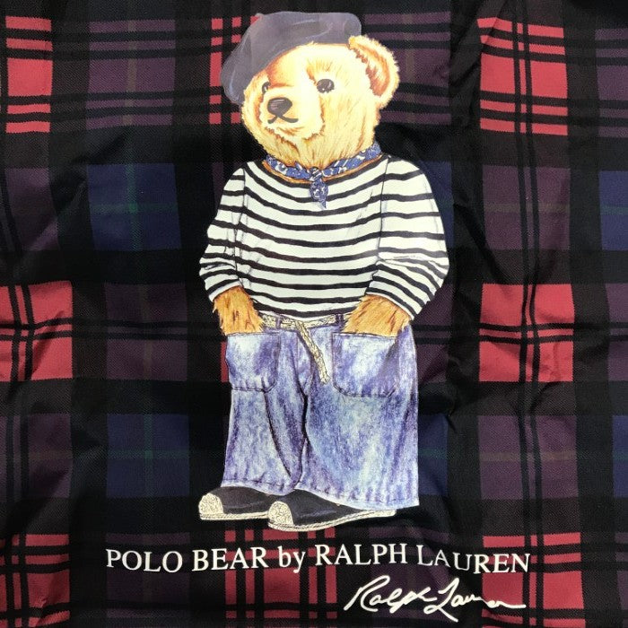 POLO RALPH LAUREN ラルフローレン トートバッグ レディース チェック柄 撥水/防水 ベルト付き エコバッグ ポロベア ネイビー/レッド 中古 T1