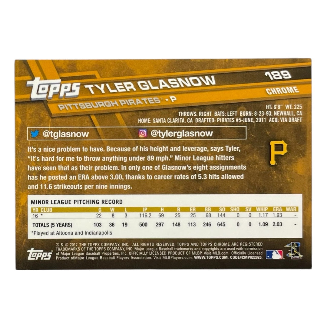TOPPS MLBカード CHROME TYLER GLASNOW PITTSBURGH PIRATES #189 中古 IT2
