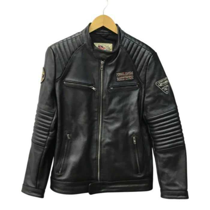 CNPLOPANSS ライダースジャケット メンズ レザー シングルブレスト ワッペン ブラック Lサイズ 中古 T1