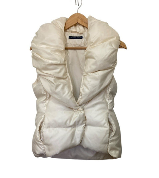 RALPH LAUREN ラルフローレン ショールカラー ダウンベスト ホワイト レディース サイズM 中古 D4