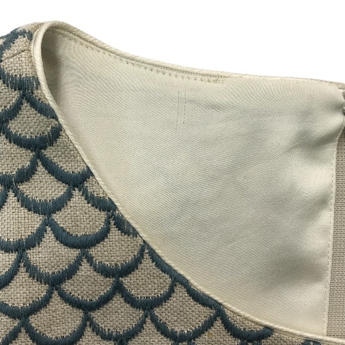 mina perhonen ミナペルホネン mermaid ワンピース レディース ロング丈 ノースリーブ 麻 刺繍 マーメイド アイボリー/ブルー 38サイズ ys3745s 中古 T1