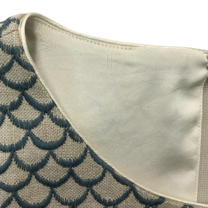 mina perhonen ミナペルホネン mermaid ワンピース レディース ロング丈 ノースリーブ 麻 刺繍 マーメイド アイボリー/ブルー 38サイズ ys3745s 中古 T1