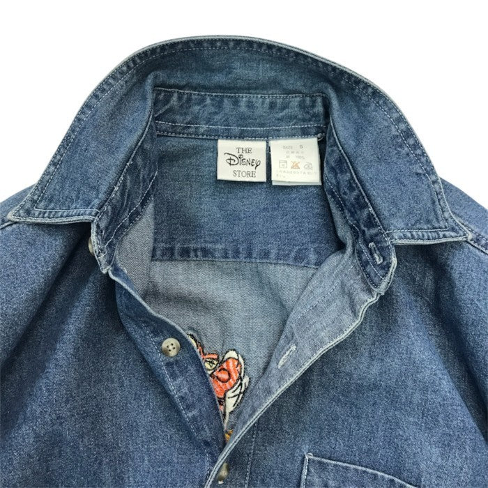 ディズニー くまのプーさん シャツ メンズ 長袖 コットン デニム 刺繍 ヴィンテージ ブルー Sサイズ 中古 T1