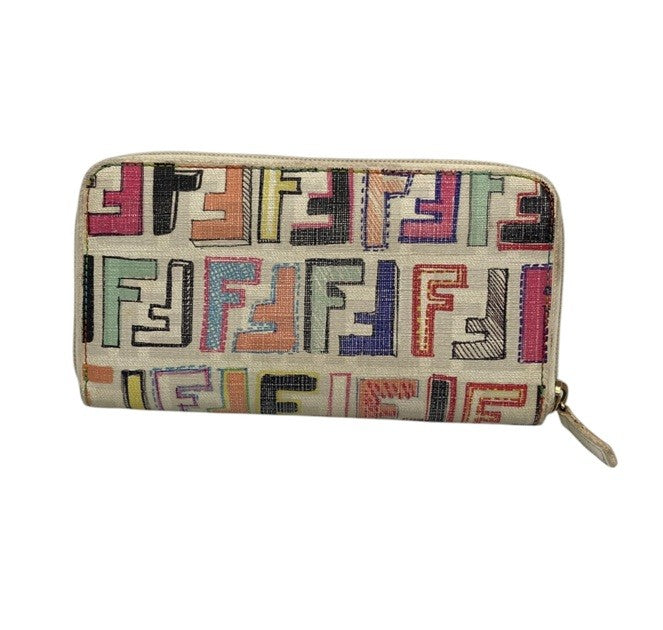 FENDI フェンディ ズッカ柄 マルチカラー ラウンドファスナー 長財布 中古 D4
