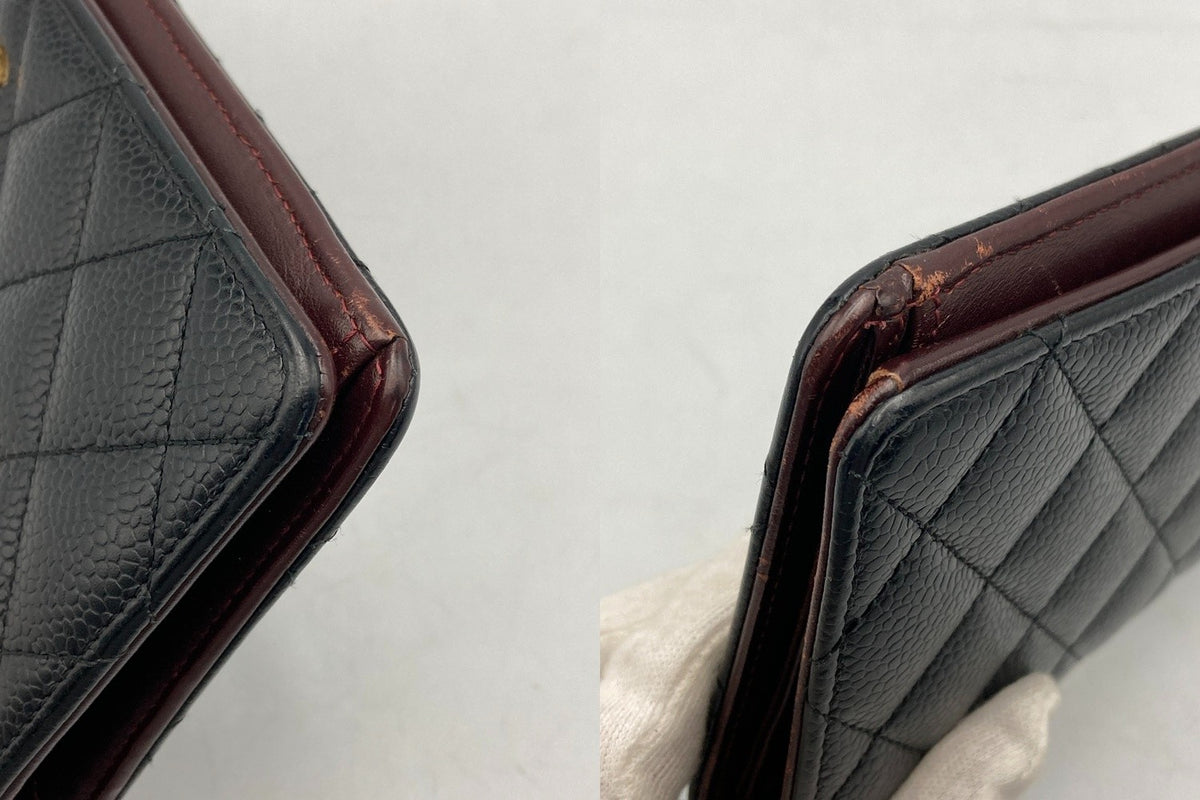 CHANEL シャネル マトラッセ タイムレスクラシック フラップ ロングウォレット ２つ折り長財布 キャビアスキン ブラック 中古 D4