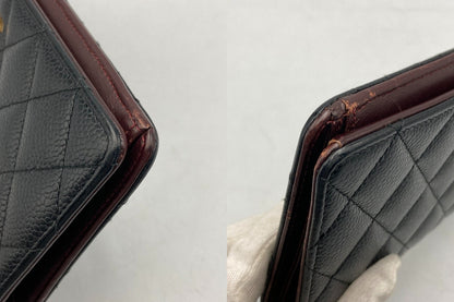 CHANEL シャネル マトラッセ タイムレスクラシック フラップ ロングウォレット ２つ折り長財布 キャビアスキン ブラック 中古 D4