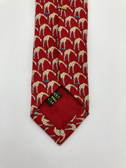 HUNTING WORLD ハンティングワールド キリン柄 ネクタイ シルク100％ 中古 D4