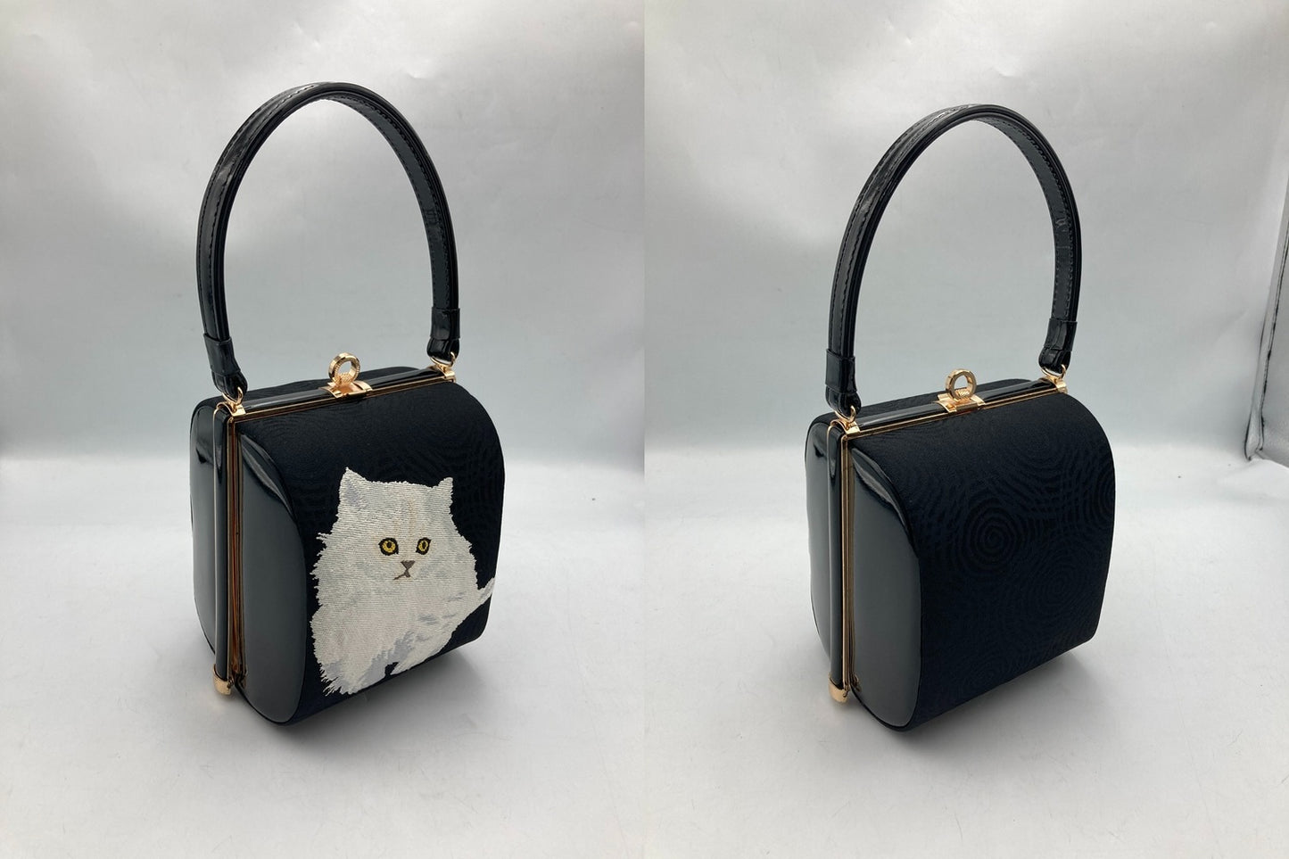 和装バッグ 着物バッグ エナメル 猫 中古 D4
