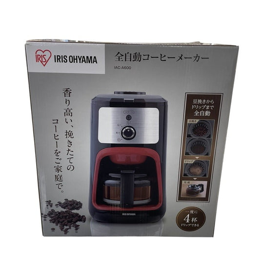アイリスオーヤマ コーヒーメーカー 全自動 メッシュフィルター付き 1~4杯用 ブラック IAC-A600 ドリップ式 ミル付き 600ml 保温 中古 R1