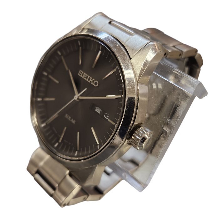 SEIKO セイコー 腕時計 メンズ ソーラー クォーツ デイデイト 日付 曜日 シルバー/ブラック V158-0AM0 中古 T1