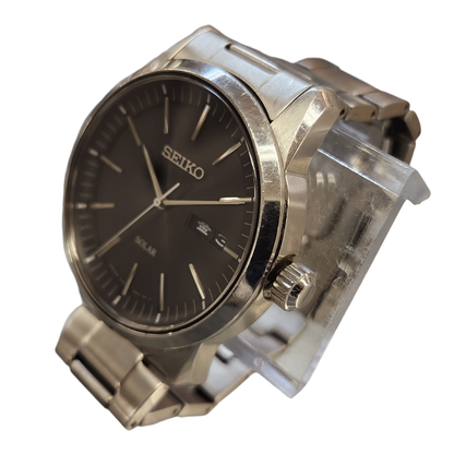 SEIKO セイコー 腕時計 メンズ ソーラー クォーツ デイデイト 日付 曜日 シルバー/ブラック V158-0AM0 中古 T1