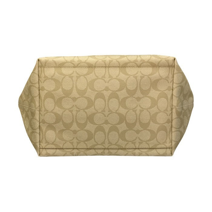 COACH コーチ トートバッグ レディース PVCシグネチャー ジップ ショルダー 通勤 ライトカーキ/ホワイト F34104 中古 T1