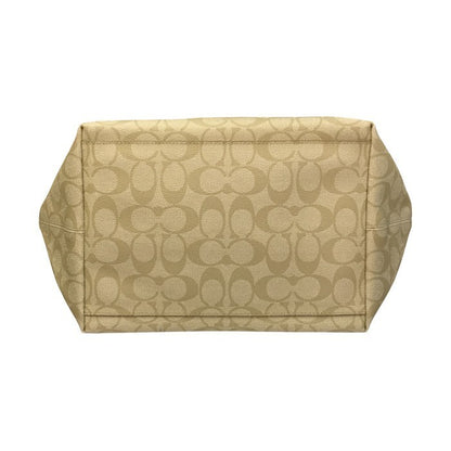 COACH コーチ トートバッグ レディース PVCシグネチャー ジップ ショルダー 通勤 ライトカーキ/ホワイト F34104 中古 T1