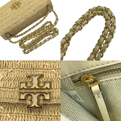 TORY BURCH トリーバーチ キラ ショルダーバッグ レディース ラフィア調 ダブルチェーン カゴバッグ ベージュ 中古 T1