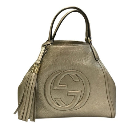 GUCCI グッチ インターロッキングG ソーホー ハンドバッグ レディース レザー フリンジ タッセルチャーム メタリックグレージュ 336751 中古 T1