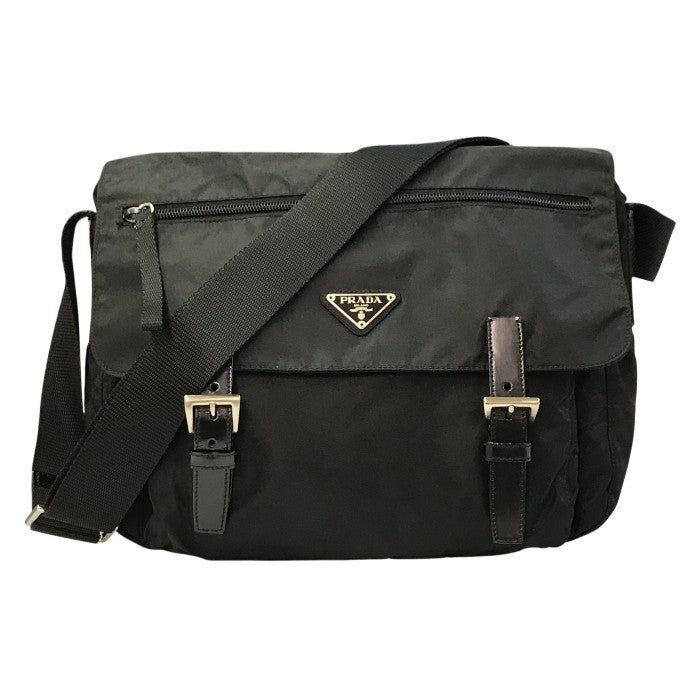 PRADA プラダ ショルダーバッグ ユニセックス ナイロン 斜め掛け 軽量 通勤 通学 ブラック 1BD671 中古 T1